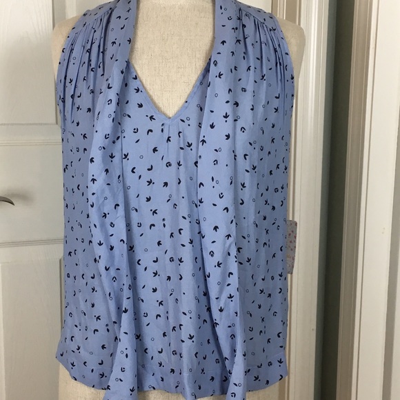 NWT Free People Blue Print Tie Hi Lo Top Sz XS - Picture 6 of 6